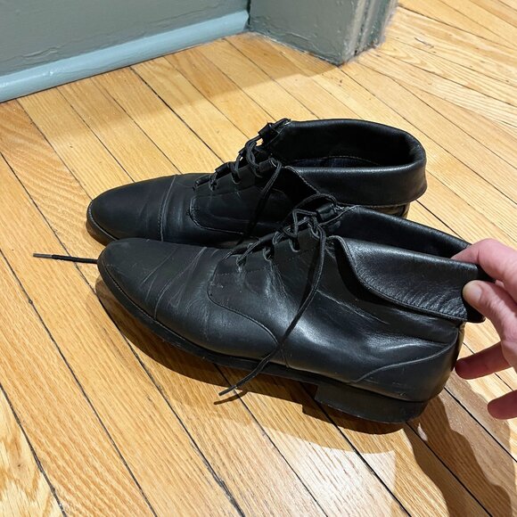 Black Leather Lace-Up Ankle Boots - Women's Size 9 - Picture 1 of 16